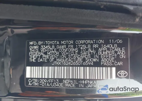 2006 Scion Xa z USA, uszkodzony, nr VIN JTKKT624265016594